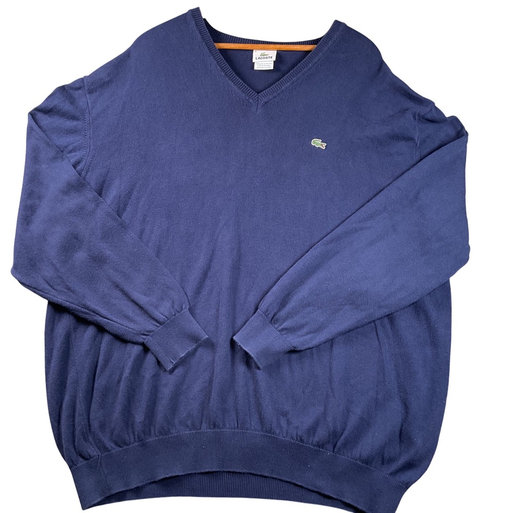 Lacoste V-Neck Sweater‎ Mens 9 XXL Blue Long Sleeve Logo Pullover